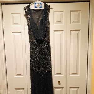 Dark grey sequin prom dress